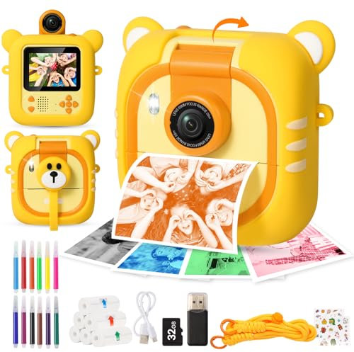 ARNSSIEN Appareil Photo Instantané, 7 Papiers (4 Couleurs/3 N&B), 2,4 Appareil Photo Enfant avec 1080P & 180° Objectif & Carte de 32GB, Cadeau Noël/Anniversaire pour Filles & Garçons,M2