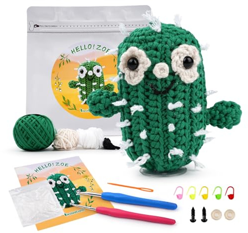 Outbit Häkel set für Anfänger, komplettes Häkelset mit Schritt-für-Schritt-Video-Tutorials, ideales DIY-Geschenk für Erwachsene und Bastelliebhaber (Cactus-Zoe)