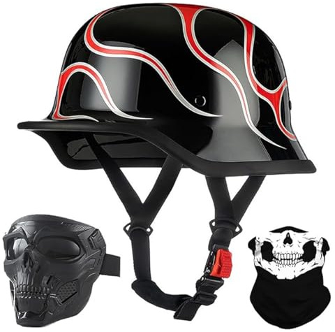 QJWMatic Casques De Moto Allemands, Demi-Casques, Casques Jet, Casques De Scooter avec Certification ECE, Casques Ouverts pour Cyclomoteurs Et Scooters pour Hommes Et Femmes G,XL61-62CM