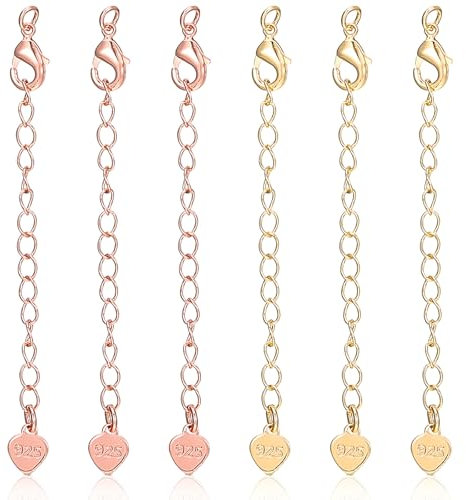 Tyqour Extensión de cadena de 6,5 cm, 6 unidades, color dorado