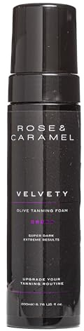 Rose & Caramel Velvety Super Dark Olive Self Tanning Mousse 200ml | High DHA ultra-dark olive tan; eliminates orange tones; 30hr hydration; tropical mango scent; vegan friendly & cruelty-free