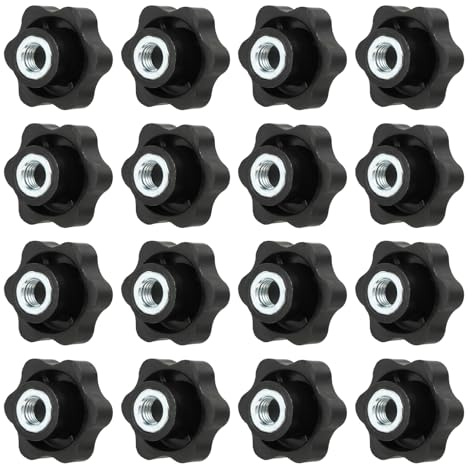 YELARXI Clamping Nuts Knob Plastic Screw-On Iron Star Knobs Knurled M12 Female Threaded Hexagon Head, 1.9 Inch Head Diameter Fit for Lawn Mower Handle Machinery (16 Pack, Black)