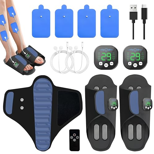EMS Fußmassagegerät, 10 Modi + 29 Intensitäten, Elektrisches Fußmassagegerät, Lindert Muskelschmerzen, Kabelloses Tragbares Fußmassagegerät mit Fernbedienung