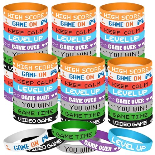 60 Pcs Video Game Wristbands - 8 Style Pixel Silicone Bracelets, Game Rubber Wristband for Gaming Party Bag Fillers, Kids Birthday Favours, Party Bag Fillers Bulk (Video)
