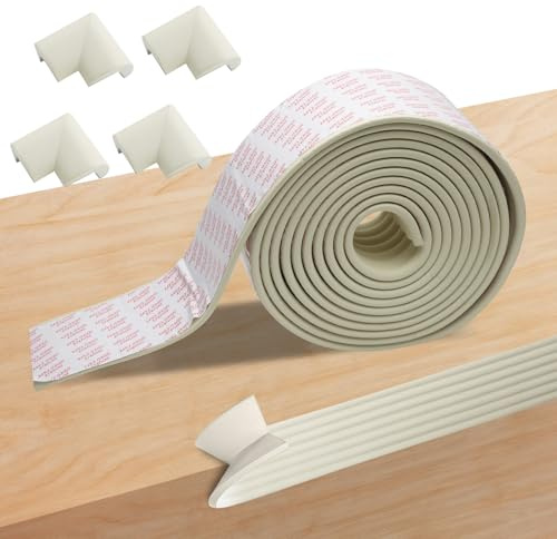 HENGBIRD 5M Protezione Bordi Autoadesiva, Mousse Protezione Antiurto Extra Larga Paraspigoli, Protezione Mobili Bambini, Protezione Angoli con 4 Paraspigoli Inclusi Ideale per Tavoli, Letti e Mobili