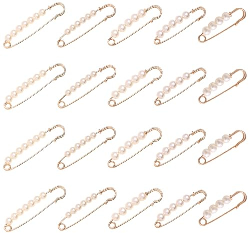 TRKETK 20 Stück Sicherheitsnadel Perlen Modern Goldenen Broschennadeln Modische Sicherheitsnadel Mehrere Größen Mode Accessoires für Damen Damenkleidung Anzughosen Röcke Hosen