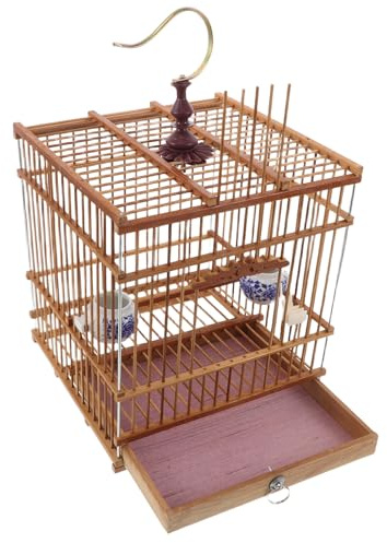Kisangel Vogelkäfig aus Bambus: 24,00 cm Rechteckiger Lebensraum mit Herausnehmbarem Tablett, Vintage-käfig-aufhängehaken für Wellensittiche, Unzertrennliche, Papageien
