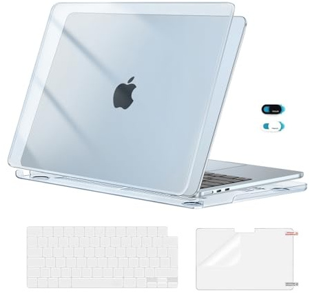 MOSISO Kompatibel mit MacBook Air 13 Zoll Hülle M5 M4 M3 M2 2026-2022 | Hartschale&Tastaturschutz&Displayschutz&Webcam Abdeckung für MacBook Air 13,6 A3449 A3240 A3113 A2681, Kristall Himmelblau