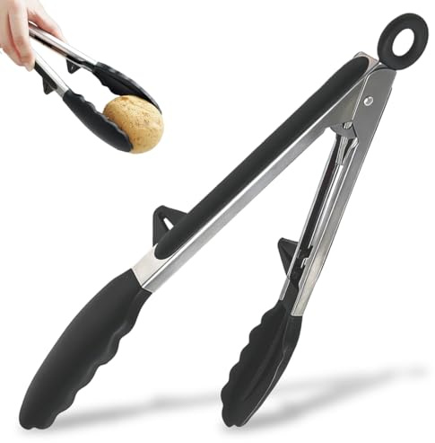 Grande Pinze da Cucina Acciaio Inoxe, Pinze Cucina 27cm Pinza da Cucina Barbecue Silicone per Spaghetti Insalata BBQ Carne Pasta
