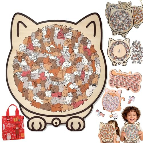 Rompecabezas de madera con forma de gato de color Morandi/Mailard, rompecabezas de madera con forma de gato, rompecabezas de madera con forma de animal único, rompecabezas para mascotas con marco