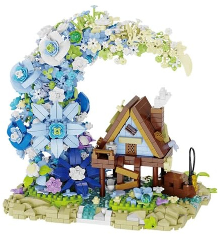 Moon Flower Tree House Building Blocks Set, Moon Flower Bouquet Building Kit, Creative Modular House Model Sets, Botanical Collection Architecture Set Unique Home Decor Gifts for Adults Teen