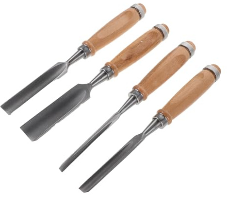 SAFIGLE Set Scalpelli per Legno 4 Pezzi Lame in Acciaio Cromovaiolato 6-24 Mm, Utensili da Falegnameria per Intaglio e Lavorazione Creativa, Manici Ergonomici per Progetti Fai da Te