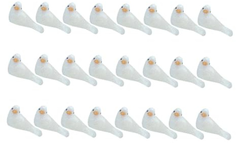 VICASKY 24 Stück Künstliche Vogelmodelle mit Glitzerpuder Lebensechte Deko aus Leichtem Schaumstoff Weiße Hochzeitsdekoration für Fotoautomaten und Party