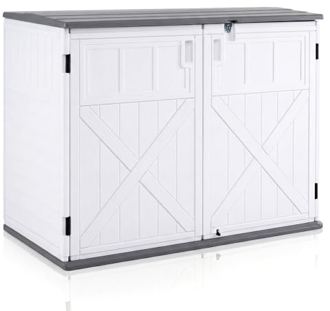 COSTWAY Trädgårdsskåp väderbeständigt, utrustningsskåp med justerbar hylla, låsbart lock och dörrar, terrassskåp av HDPE, utomhusförvaringsskåp, 118 x 63 x 94 cm