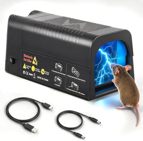 Elektrische Rattenfalle, Tötet Ratten Sofort und Schmerzlos, Elektrische Mausefalle mit USB & Batteriebetrieb, Wiederverwendbar, Elektronische Rattenfalle für Innenräume Küche Keller Garage