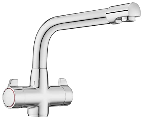 JASSFERRY Monobloc Brass Kitchen Sink Mixer Tap Quarter Turn Lever Handles Swivel Spout Polished Chrome