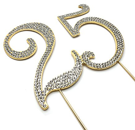 World of Sparkles 12cm Curly Cake Toppers with Clear Diamante Rhinestones Diamonds with Gold Base for Anniversary, Birthday Kids Children Adults Party Shows Functions