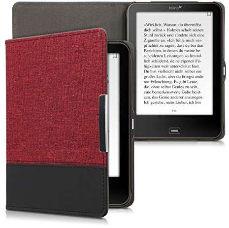 kwmobile Hülle kompatibel mit Tolino Vision 1/2 / 3/4 HD - Canvas eReader Schutzhülle Cover Case - Dunkelrot Schwarz