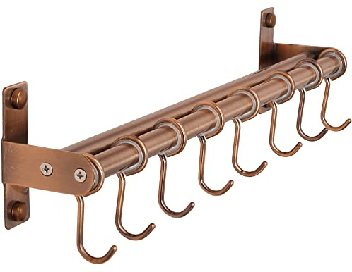 Dseap Pot Rack - Pots and Pans Hanging Rack Rail with 8 Hooks, Double Bars, Pot Hangers for Kitchen, Wall Mounted, Antique Copper