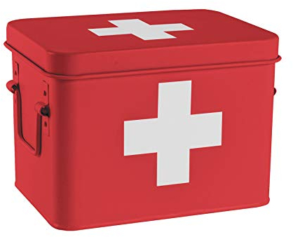 Harbour Housewares Vintage Metal First Aid Box - 23cm - Red - Compact Medical Storage Tin with Removable Tray & Handles - Steel Emergency Medicine Storage Plasters, Pills & Essentials