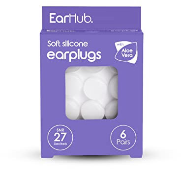EarHub - Sleepwell Soft Premium Silicone Earplugs 6 Pairs of Reusable & Custom Fit, Best Used for Sleep, Travel, Water Sports, Work, Study & Concerts. Travel Case Included.