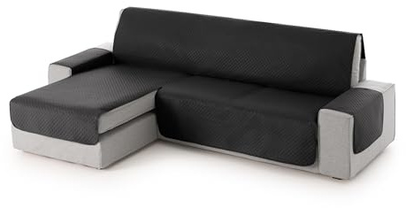 Textilhome Chaiselonguebezug Adele Links 200 cm Gesteppt Schwarz | Reversibler, gesteppter Chaiselongue-Schutz. Schützt vor Flecken, Tierhaaren, Staub und Abnutzung. Waschbar.