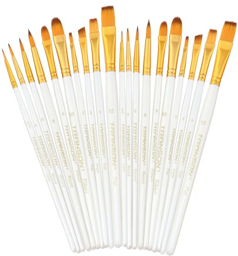 Transon 20pcs Art Painting Brush Set for Acrylic Watercolor Gouache Hobby Craft Face Rock Painting White