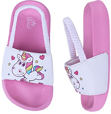 Sandaler Pojkar Flickor med Öppen tå Elastisk Band Sommar Ljus Strandskor och Pool, Enhörning Rosa, 28 EU