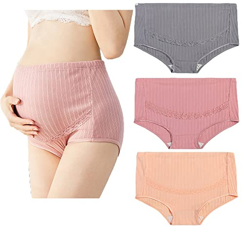 Hedywei 3 Pezzi Mutande Premaman Cotone Slip, Vita Alta Maternity da Donna per Gravidanza