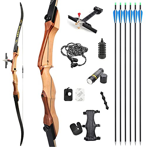 SHARROW Bogenschießen Takedown Recurve Bogen und Pfeile Set 66/68/70 Zoll Erwachsene Wettbewerb Bogen 14-40lbs Sportbogen Langbogen für Jugend Erwachsene Outdoor Training Schießen (34lbs/70, Schwarz)