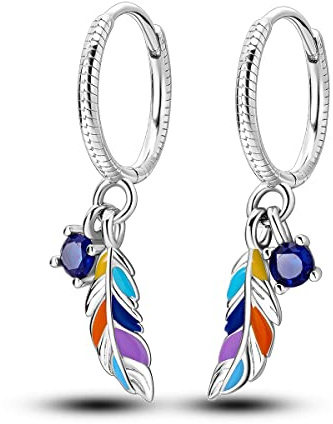 NARMO Orecchini per le Donne 925 Orecchini in Argento Sterling Colorato Piuma Vintage Orecchini