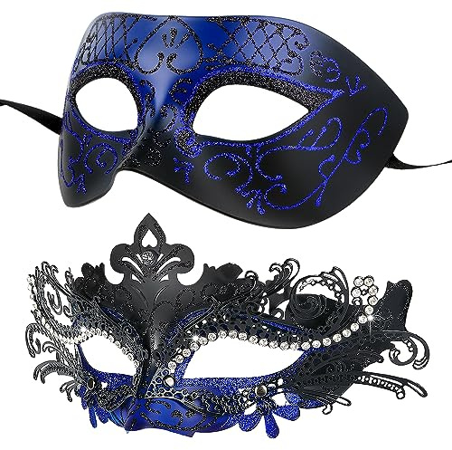 Venezianische Maske für Damen und Herren, Hoshin Maskenball Masken Fasching Kostüm für Ball Venedig Halloween(Blau & Schwarz)