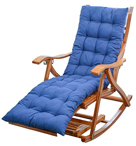 Klappbarer Liegestuhl aus Holz, Sonnenliege für Garten/Balkon/Terrasse, Freizeit-Schaukelliege, Liegestuhl mit 5-fach verstellbarer Rückenlehne, Baumwollkissen erhältlich (Farbe: Blau) small gift