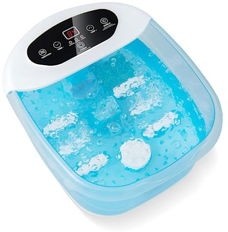 RELAX4LIFE Pediluvio Massaggiatore per Piedi con Rulli Massaggianti, Funzioni Riscaldamento 35℃-46℃, Vibrazioni, Bolle, Pietra Pedicure,Spenimento Automatico 1 Ora,Cavo 183cm,33x39x18cm (BluBlu)