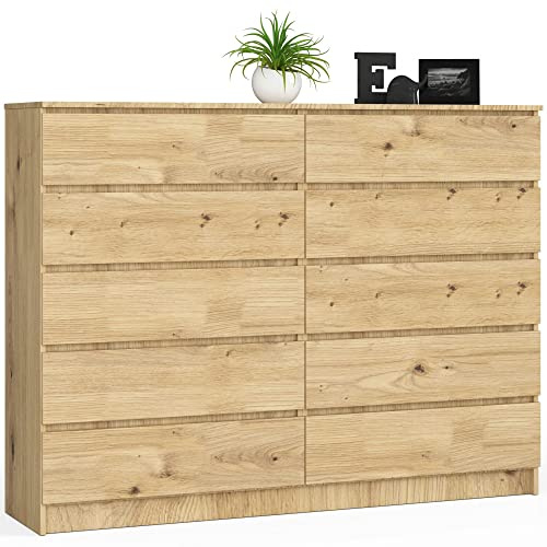AKORD Kommode K160 160 cm | 10 Schubladen | für das Wohnzimmer | für das Schlafzimmer | für das Arbeitszimmer | Büro | B160 x H121 x T40 cm | Gewicht 93,50 kg | Artisan Eiche/Artisan Eiche