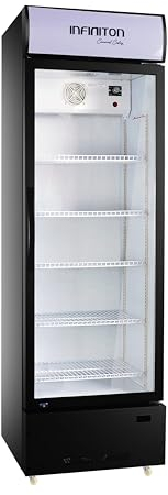 INFINITON Vitrina Frigorifica FCL-271-192 cm, Clase E, Display luminoso superior, Puerta de cristal, Static Cooling System, Luz Led, Ruedas