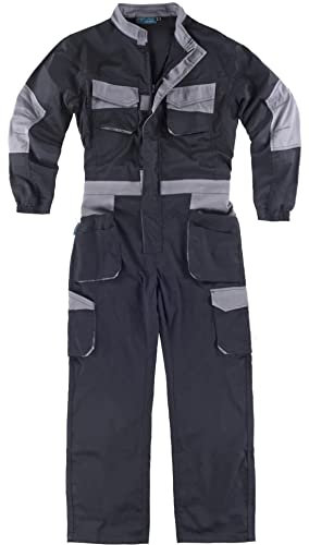 Teamwork WORKTEAM Buzo de Trabajo Tejido Elástico, Cremallera Metálica de Doble Tirador, Mono de Trabajo. Unisex Negro+Gris L
