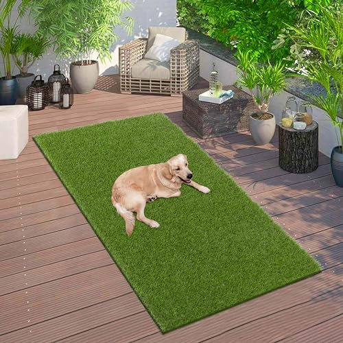 MJIAHOMDEC Tapete de césped artificial de 3 x 5 pies, tapete de césped sintético realista, para interiores y exteriores, césped falso para perros, patio, jardín, césped, hogar, patio trasero