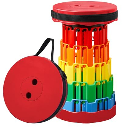 AUSYIWI Sgabello Pieghevole Portatile, Sgabello Telescopico Portatile, Sgabello Campeggio Regolabile, Leggero, Regolabile in Altezza, Carico 200 kg, per Attività All'aperto, Pesca, Viaggi,BBQ (Rosso)