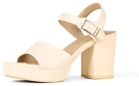 Amazon Essentials Sandalo con Tacco e Plateau Donna, Beige Pallido, 44.5 EU