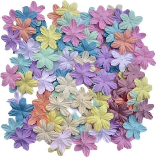DUONGJAIS BRAND Handgefertigte Maulbeerpapierblumen, Jasminblüten, 25 x 25 mm, für Scrapbooking, Hochzeit, Bastelbedarf, Karton, Papierblumen (Pastellton), 100 Stück