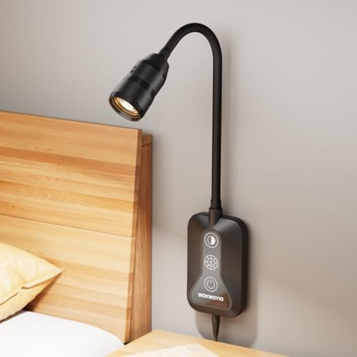 WOKWOYIO Lampada da lettura da letto con interruttore a mano, lampada da lettura a LED con presa USB e interruttore touch, dimmerabile e 5 colori, luce da lettura libro con collo di cigno flessibile