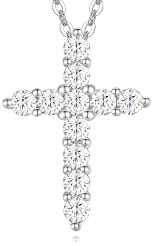 FANCIME Moissanite Kreuz Kette 925 Sterling Silber 3 Prong Einstellung Kreuz Anhänger Halskette mit 1,1 Carat Moissanite Schmuck Geburtstag Geschenke für Damen, Kettenlänge: 40+5 cm