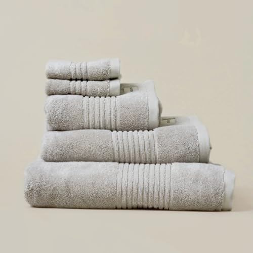 Misona 5 Piece Bamboo Towel Set – Ultra Soft, Super Absorbent, Quick Dry, Zero Twist Bathroom Towels, Plush 580GSM (Silver Grey)