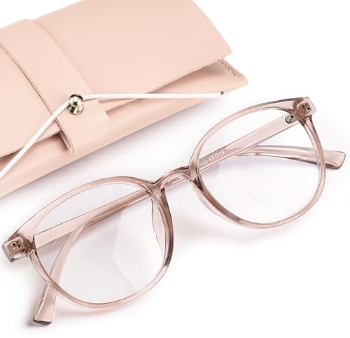 miyya Blue Light Blocking Glasses with Protective Case, Round Transparent Frames for Comfort & Eye Strain Relief