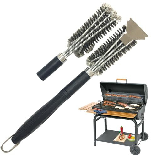 Zubehors BBQ-Bürste für Grill, Grillbürste und Schaber,Grillrost-Reinigungsbürste, Outdoor-Grillreiniger - Outdoor-Grillschaber, Edelstahlborstenkopf, multifunktionales Porzellan-Grillzubehör für