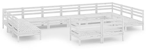 WEMYUFURN 12-TLG. Garten-Lounge-Set Weiß Massivholz Kiefer, Outdoor-Sitzgruppe, Terrassen-Lounge-Set, Garten-Couchgarnitur - Wetterbeständig, Komfortabel - für Terrasse, Garten und Balkon