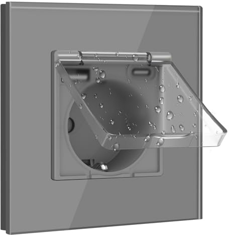BSEED Schuko Enchufe con USB y Puerto Tipo C, Tapa Impermeable Enchufe Oculto con USB C, 16 Amperes, para Habitación Húmeda, Exterior e Interior, 1 Ranura Gris