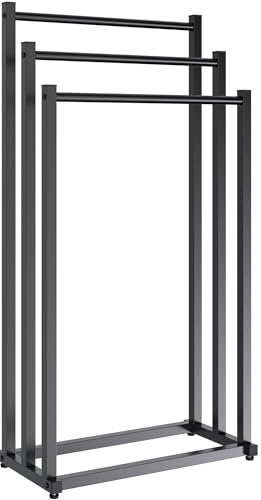 CLP Handtuchhalter Anoka I Schwarzer Handtuchständer ohne Bohren I Badetuchhalter stehend mit 3 Stangen I aus Metall, Farbe:schwarz
