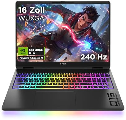 Omen MAX Gaming Laptop, 16 Zoll WQXGA Display 240Hz, AMD Ryzen AI 7 350 (8C) 50 NPU Tops - bis zu 5.0 GHz, NVIDIA GeForce RTX 5070 Ti 12GB VRAM, 32 GB RAM, 1 TB SSD, Win 11, QWERTZ, RGB Light, Schwarz